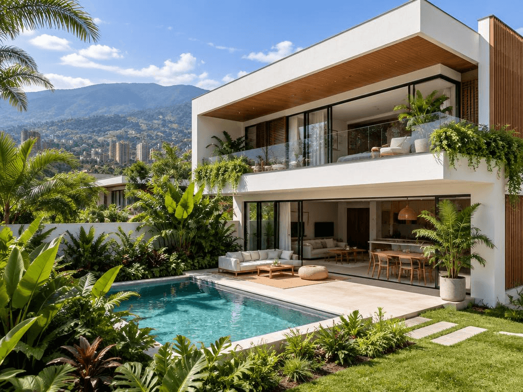 Villa de día con piscina y montañas